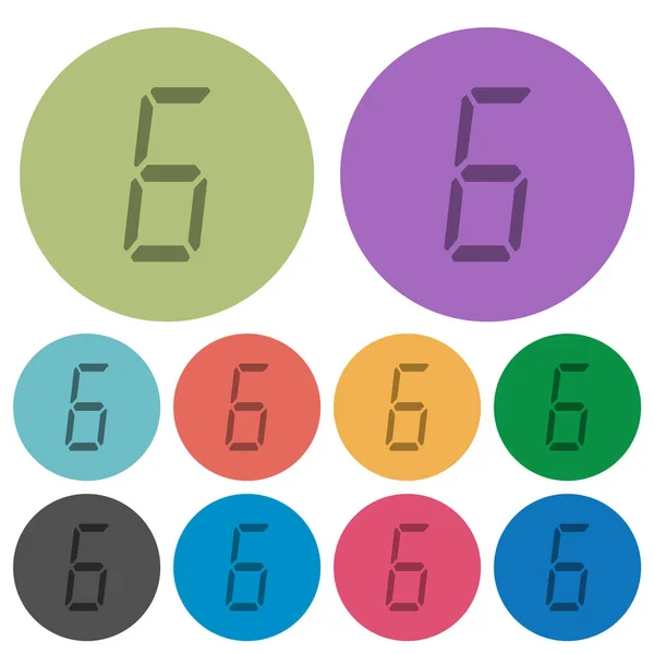 Digitális száma hat hét szegmens típusú színes sötétebb lapos ikonok — Stock Vector