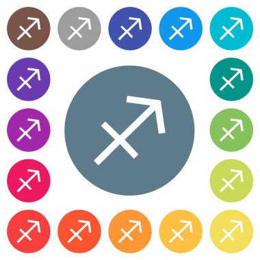 Yay burcu sembolü yuvarlak renk arka planlar üzerinde düz beyaz simgeler