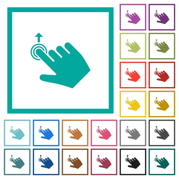 Поднимите правой рукой жесты плоские иконки цвета с квадратными рамками — стоковый вектор