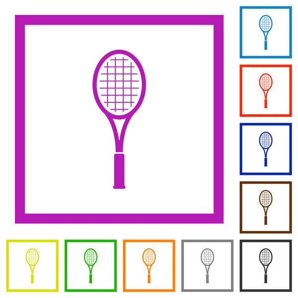 Raqueta de tenis individual iconos enmarcados planos — Vector de stock