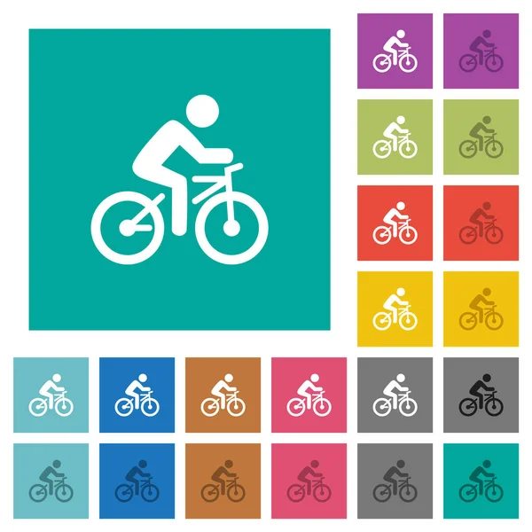 Bicicleta com cavaleiro quadrado plana multi ícones coloridos — Vetor de Stock