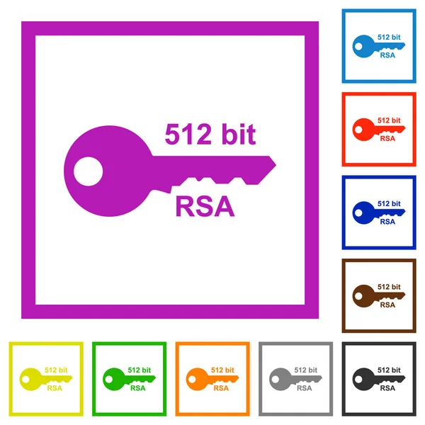 512 bit RSA šifrování ploché zarámované ikony — Stockový vektor