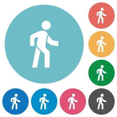 Adam sağ düz yuvarlak simgeler yürüyüş