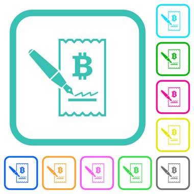 Bitcoin çeki canlı renkli düz simgeleri imzalama