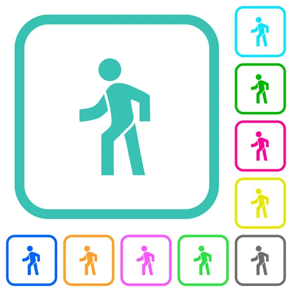 Homme marchant à gauche vives icônes plates colorées — Image vectorielle