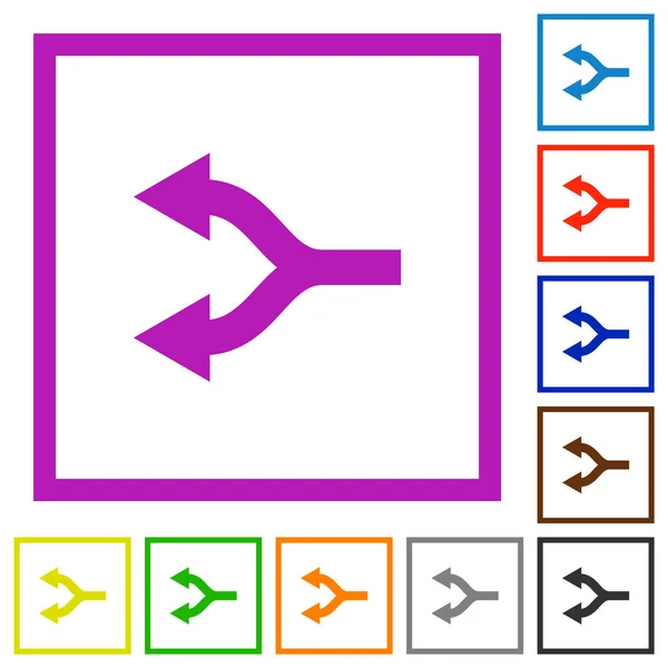 Gesplitste pijlen links plat ingelijst pictogrammen — Stockvector