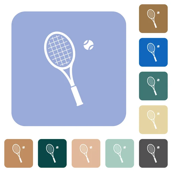 Raquete de tênis com bola arredondada ícones planos quadrados —  Vetores de Stock