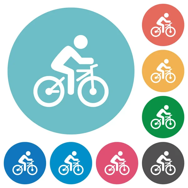 Rower z rowerzystą płaskie okrągłe ikony — Wektor stockowy
