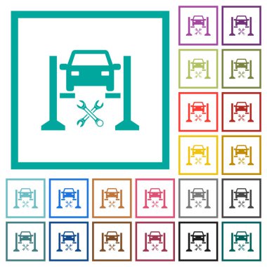 Çeyrek çerçeveli araç servisi düz renk simgeleri