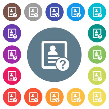 Bilinmeyen kişi düz beyaz simgeleri yuvarlak renkli arka planlar