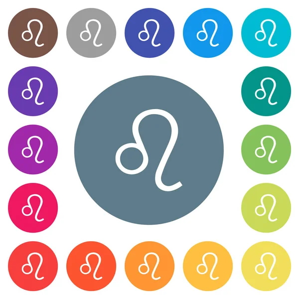 Yuvarlak renk arka planlar üzerinde Aslan burcu sembolü düz beyaz simgeler