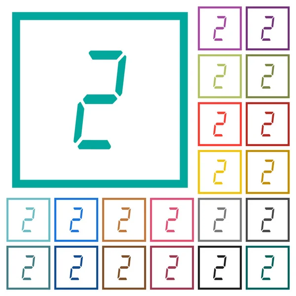 Digital número dois de sete ícones de cor plana tipo segmento com quadros quadrantes — Vetor de Stock