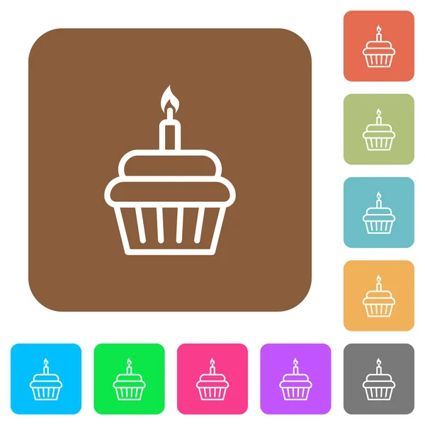 Verjaardag Cupcake afgeronde vierkante platte pictogrammen — Stockvector