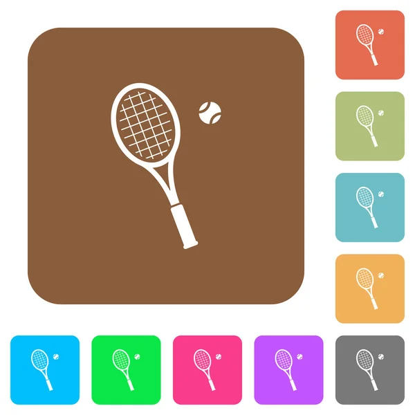 Raqueta de tenis con pelota redondeada iconos planos cuadrados — Vector de stock