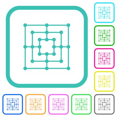 Dokuz erkek morris oyun tahtası canlı renkli düz simgeler