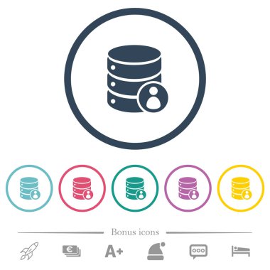 Yuvarlak anahatlarda veritabanı ayrıcalıkları düz renk simgeleri