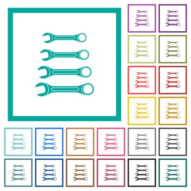 Dörtgen çerçeveli düz renk simgeleri anahtarları kümesi