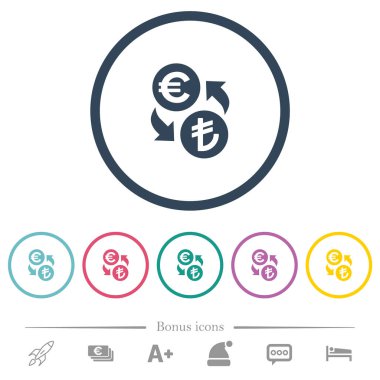 Euro Lira döviz yuvarlak anahatları düz renk simgeleri