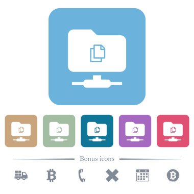 Ftp düz simgeleri üzerinde uzak dosya kopyalama renk yuvarlak kare arka planlar