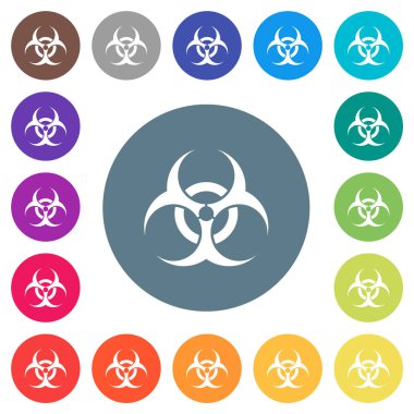 Yuvarlak renk arka planlar üzerinde Biohazard işareti düz beyaz simgeler