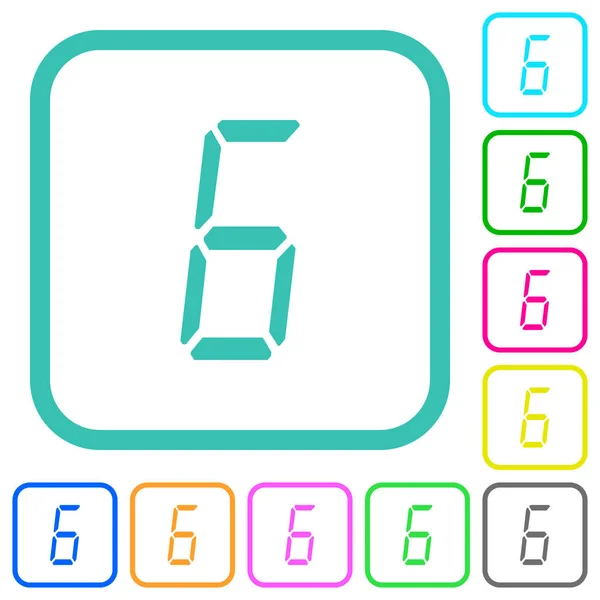 Digitale Zahl sechs von sieben Segment-Typ lebhafte farbige flache Symbole — Stockvektor