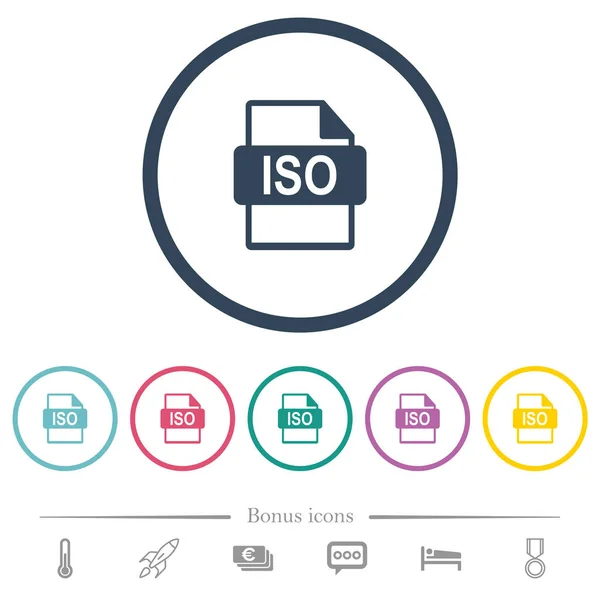 ISO αρχείο μορφή εικονιδίων επίπεδη χρώμα σε στρογγυλά περιγράμματα — Διανυσματικό Αρχείο