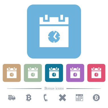 renkli yuvarlak kare arka planlar üzerinde olay zamanı düz simgeleri zamanlama