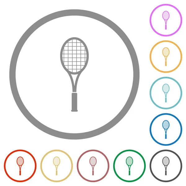 Single tennis racket flat icons with outlines — Stock Vector