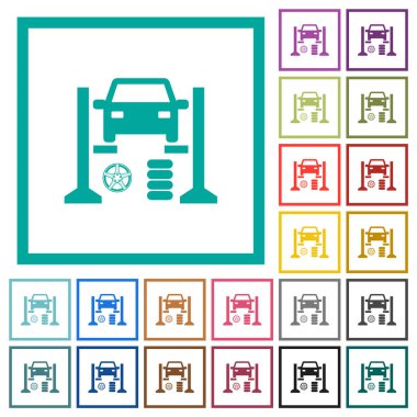 Çeyrek çerçeveli lastik tamir atölyesi düz renk simgeleri