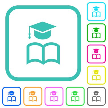 Kitap canlı renkli düz simgeler ile Mezuniyet kapağı