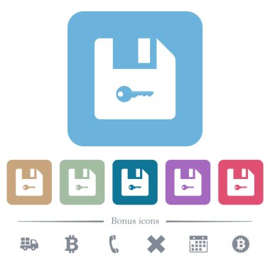 Renkli yuvarlak kare arka planlarda dosya düz simgelerini şifreleme