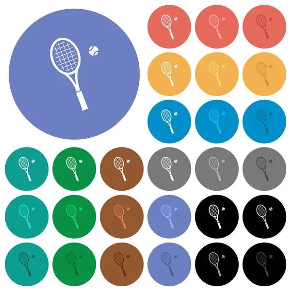 Raqueta de tenis con pelota redonda plana iconos multicolores — Vector de stock