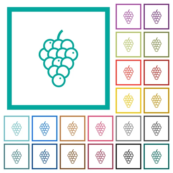 A szőlő lapos színű ikonjai kvadráns kerettel — Stock Vector