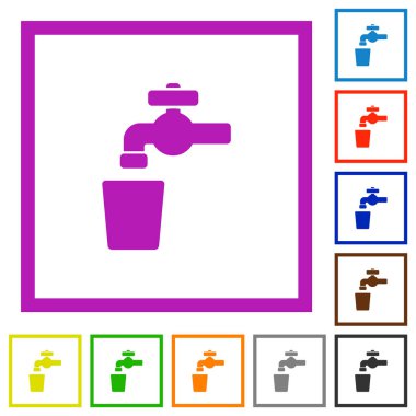 İçme suyu düz çerçeveli simgeler