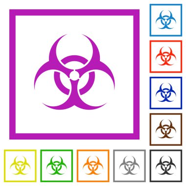 Biohazard işareti düz çerçeveli simgeler