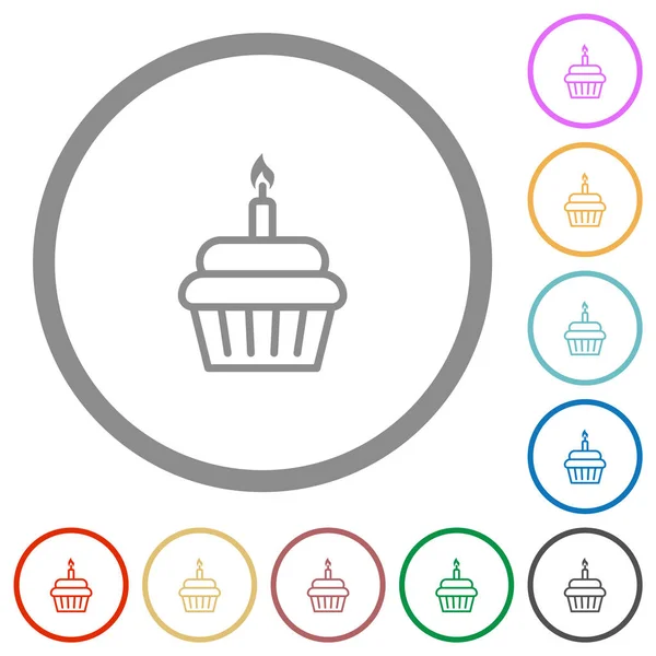 Birthday cupcake flat icons with outlines — Stock Vector