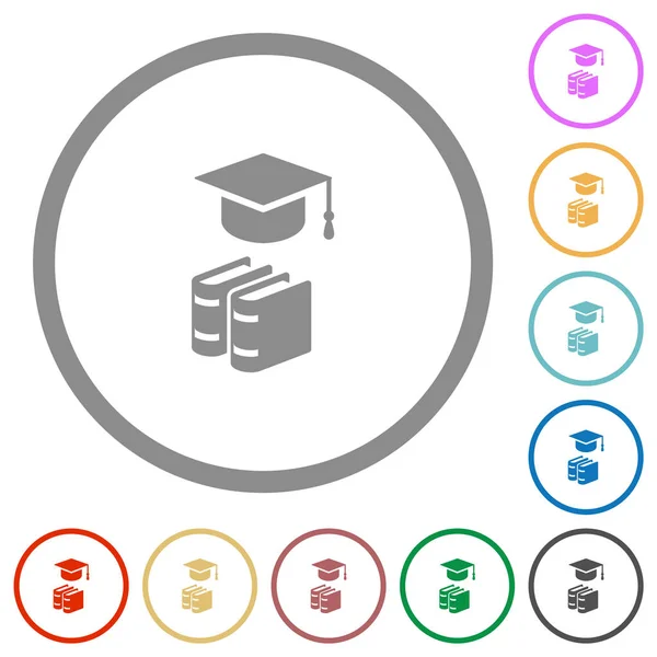 Casquette graduée avec livres icônes plates avec contours — Image vectorielle