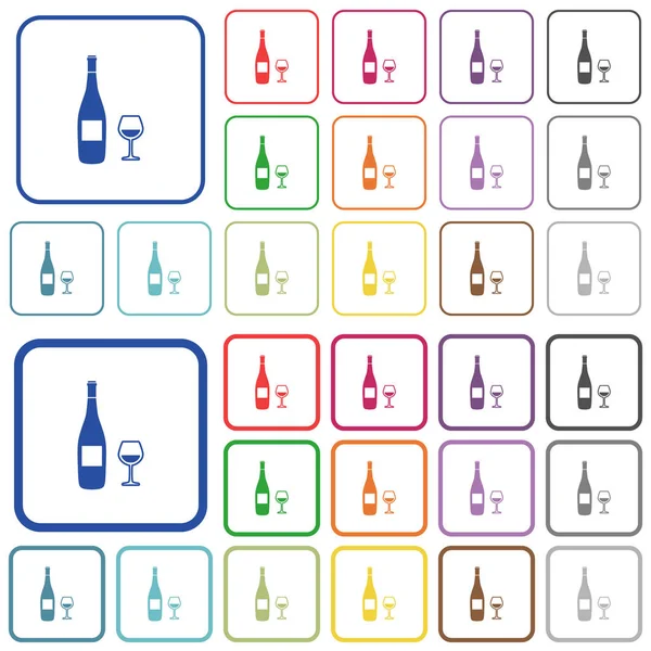 Garrafa de vinho e vidro delineado ícones de cor plana — Vetor de Stock