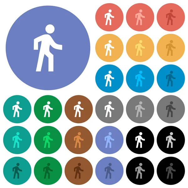 Hombre caminando derecho ronda plana iconos multicolores — Vector de stock