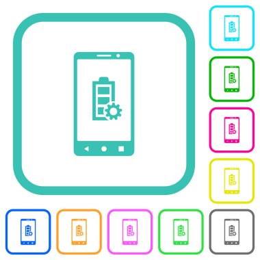 Mobil pil ayarları beyaz arkaplan üzerindeki eğri kenarlıklarda canlı renkli düz simgeler