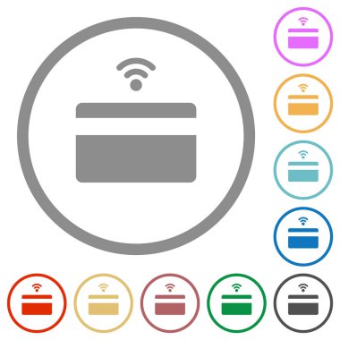 Temassız kredi kartı düz renk simgeleri beyaz arkaplanda yuvarlak ana hatlar