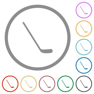 Buz hokeyi sopası düz renk simgeleri beyaz arkaplanda yuvarlak hatlar