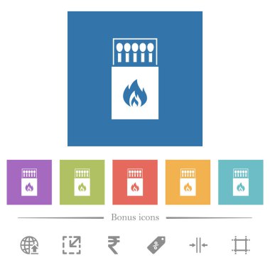 Bir kutu kibrit, kare arkaplanda düz beyaz simgeler. 6 bonus simgesi dahil.