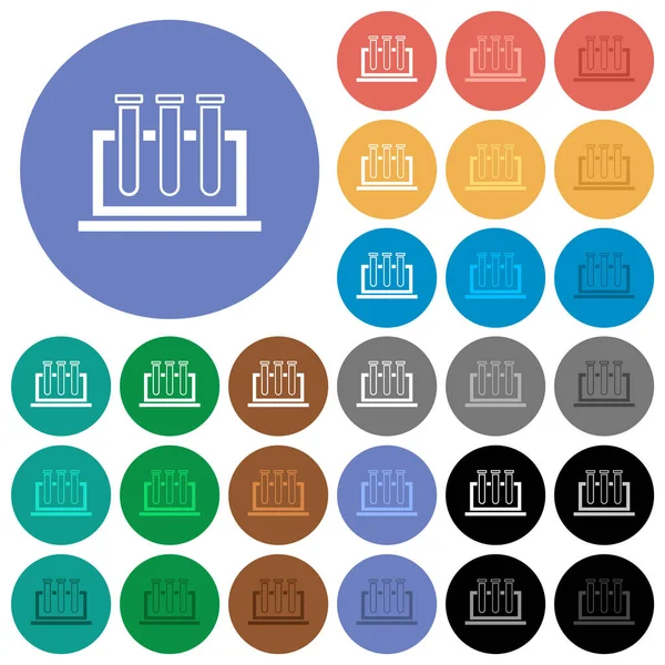 Icônes Plates Multicolores Chimie Sur Des Fonds Ronds Inclus Des — Image vectorielle