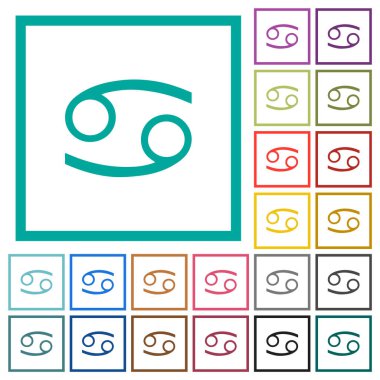 Kanser burcu sembolü, beyaz arkaplanda çeyrek çerçeve bulunan düz renk simgeleri