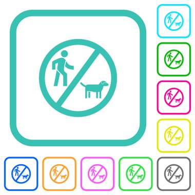 Beyaz arkaplanda kıvrımlı sınırlarda canlı renkli düz köpek gezdirme simgeleri yok