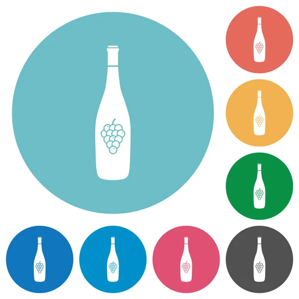 Botella Vino Con Iconos Blancos Planos Sobre Fondos Color Redondo — Vector de stock