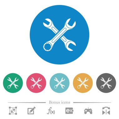 Yuvarlak renkli arka planda düz beyaz simgeler. 6 bonus simgesi dahil.