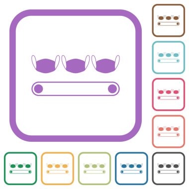 Maske, beyaz arkaplanda renkli yuvarlak kare çerçeveler halinde basit simgeler oluşturur