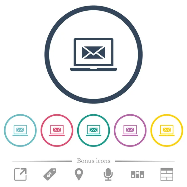 笔记本电脑与邮件符号扁平的颜色图标圆形轮廓 包括6个奖金图标 — 图库矢量图片